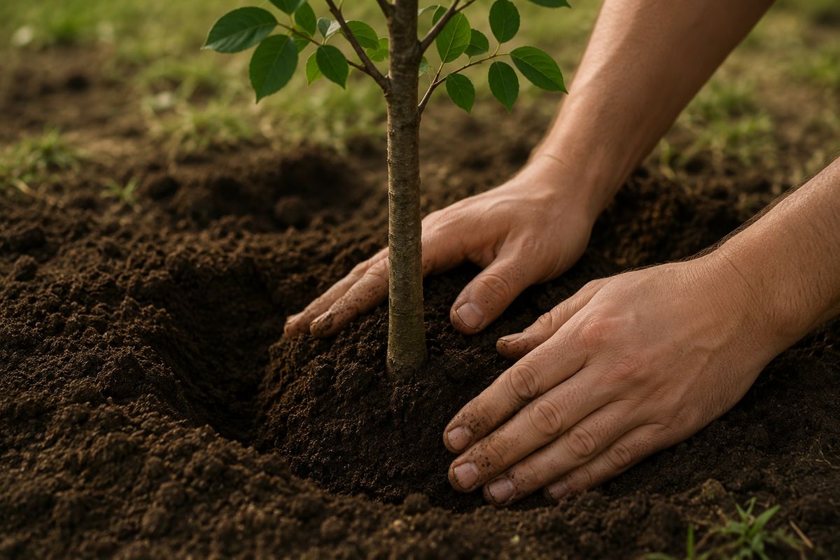 Plantation d'un jeune arbre